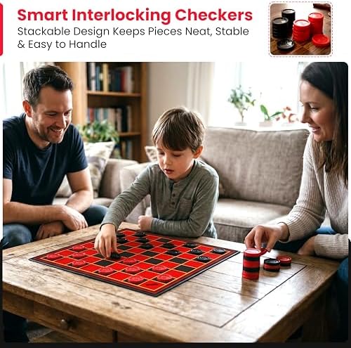 Kangaroo - Multiplayers Strategy Checker Board Game for Kids & Adults - Portable Educational Travel Cardboard Checkers - Includes Large Board w/ 24 Checkers (12 Red and 12- Black) 15x15 Inches - Image 6