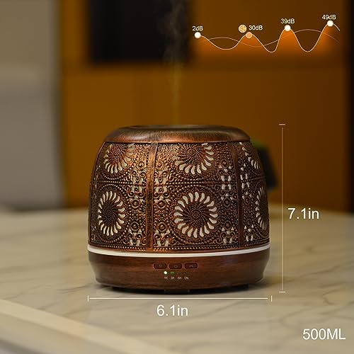 Large Essential Oil Aromatherapy Diffuser for Home Bedroom Metal Hollow Decorative Room Ultrasonic Air Scent Mist Aroma Diffuser 500ML Defusers -Red Copper - Image 3