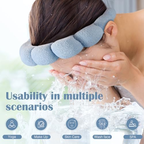 Spa Face Washing Headbands Set - 2 Terry Cloth Makeup Headbands, Combo Pack for Facial Skincare, Face Masks (Dark Blue + Light Blue) - Image 3