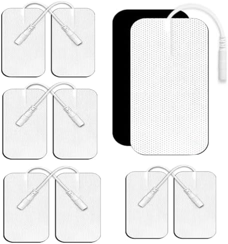 TENS Unit Electrode Pads, 10PCS 2"x 3.5" Large TENS Self-Adhesive Electrodes Pads Replacement with Plug 2.0mm for TENS Machine Massager, Reusable and Latex-Free by SUNYAO