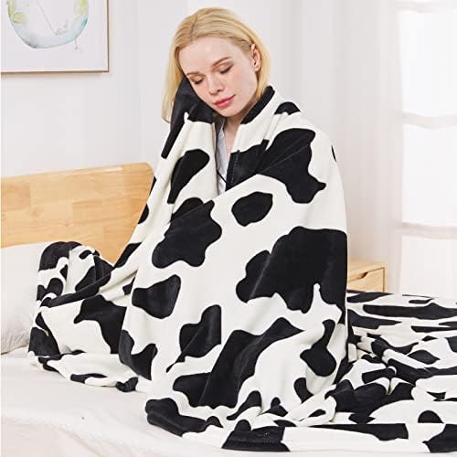 Fleece Cow Print Blanket - Premium Lightweight Anti-Static Bed Cow Throws Soft Cozy Warm Blankets Plush Gift, Bedroom Decor 66" x 90"(Black Cow Twin) by RICHAVE