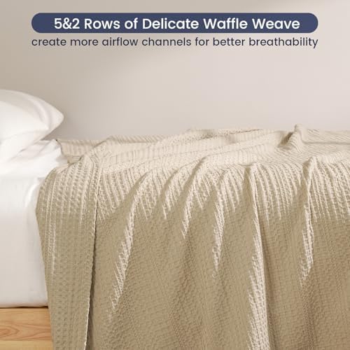PHF Lightweight Waffle Weave Throw Blanket 50"x 60", Soft Woven Summer Blanket for Hot Sleepers - Aesthetic Home Decor for Couch Bed Sofa, Pet Friendly, Khaki - Image 5