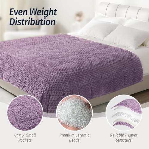 Fleece Weighted Blanket for Adults 60" x 80" 20lbs Fuzzy Blankets, Purple - Image 5