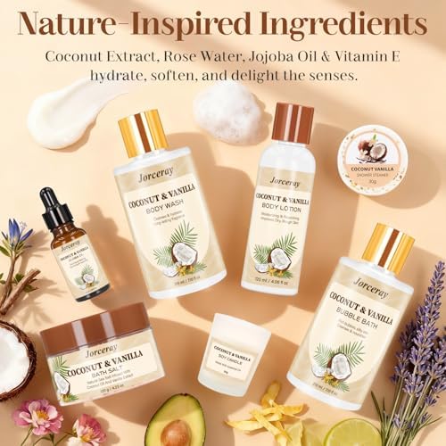 22PCS Spa Gift Baskets for Women, Luxury Bath and Body Gift Basket Set for Women Coconut Vanilla Spa Kit Relaxing Spa Self Care Gift for Her Wife Lover Mom Sister - Image 3