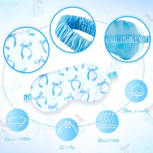 Cuffbow 6 Pack Fuzzy Sleep Masks Plush Eye Mask,Bow,Blue - Image 3