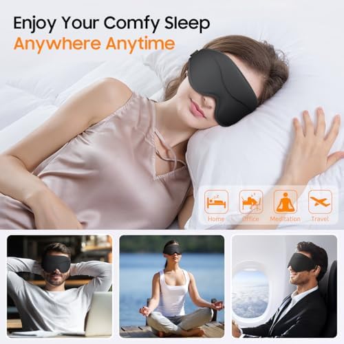 Sleep Mask, Premium Eye Mask for Sleeping, Total Blackout, Super Soft Comfort, Adjustable Fit, Upgraded 3D Ergonomic Designed Sleeping Mask for Home, Office, Travel, Meditation, Yoga, Black - Image 6