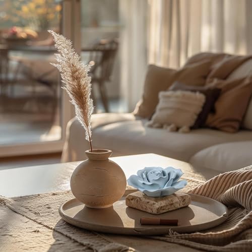 Ceramic Passive Essential Oil Diffuser, Aesthetic Desktop Handmade Flower & Concrete Base, Porcelain Aromatherapy Oils Diffuser for Home, Office, Yoga, Spa Room (Blue Rose) - Image 4
