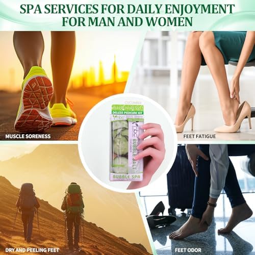 Pedicure Kit Foot Soak Set: Bubble Salt, Sugar Scrub, Massage Mask, Massage Lotion in a Box, 4 Step Foot Spa Kit for Dry Feet, Softens Calluses(3 Set Cucumber) - Image 7