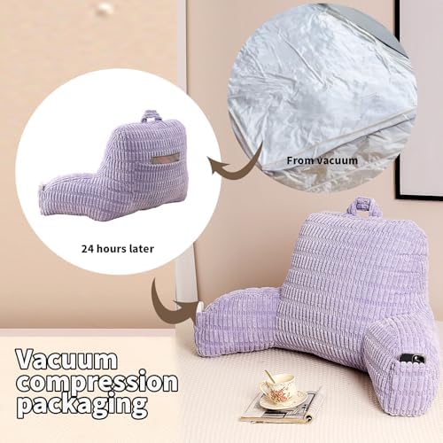 Large Reading Pillow for Sitting Up with Arms,Purple Corduroy - Image 4