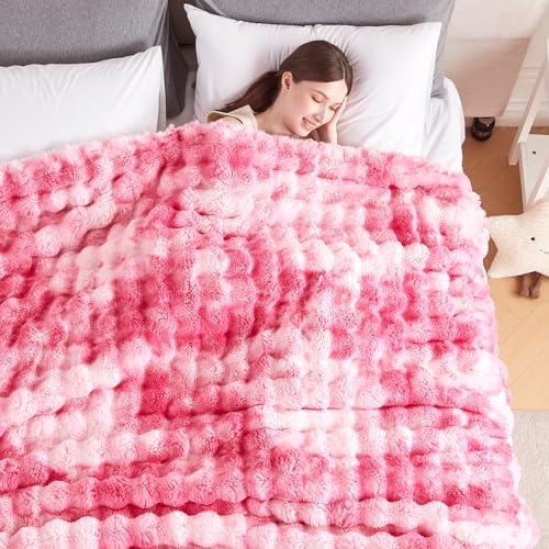 50x60 Inches Ultra-Soft Fuzzy Faux Fur Plush Throw Blanket - Thick, Warm Sherpa for Couch, Sofa, Bedroom, Camping - Decorative Blanket for Cozy Warmth, Bubble Pink Tie Dye - Image 4