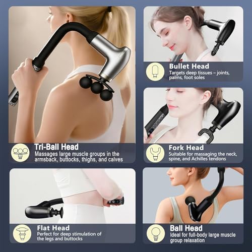 Massage Gun with Upgraded Extension Handle, Massage Gun Deep Tissue - Back Massager for Relief Deep Tissue, Muscles/Neck/Shoulders/Waist/Legs Massager,5 Replaceable Heads&9 Speed Levels (Black) - Image 7