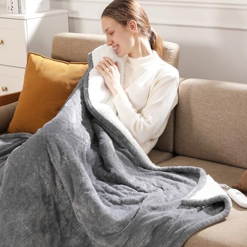Electric Throw Blanket Heated Throw-Electric Lap Blankets for Adults, Grey by SafeWarmthTrustedComfort