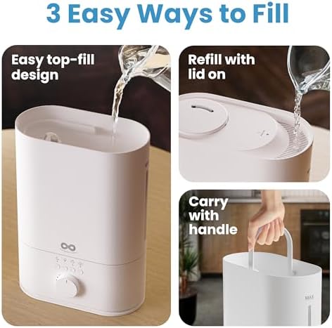 Everlasting Comfort 6L Top Fill Humidifier for Bedroom – Quiet, Easy to Fill & Clean, 60HR Runtime, Night Light, Timer, Ultrasonic Cool Mist, Auto Shut-Off for Indoor Use- White - Image 5