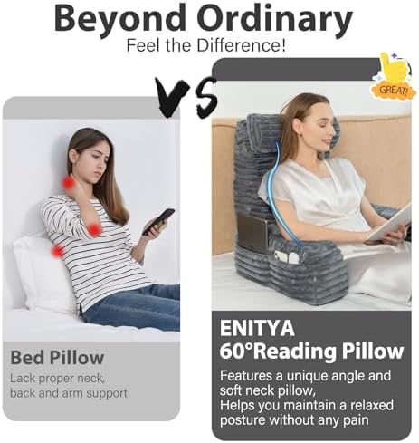ENITYA 22" XL Back Pillow for Bed Sitting Up with Armrests & Big Pockets - Image 3