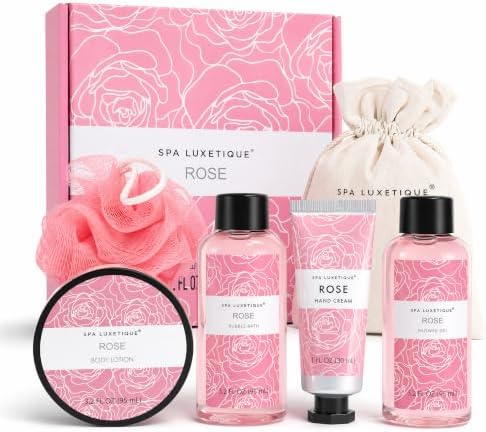 Spa Luxetique Gifts for Women, 6 Pcs Rose Spa Gift for Women, Womens Gift Set with Bubble Bath, Birthday Christmas Anniversary Valentine's Day Gifts by spaluxetique
