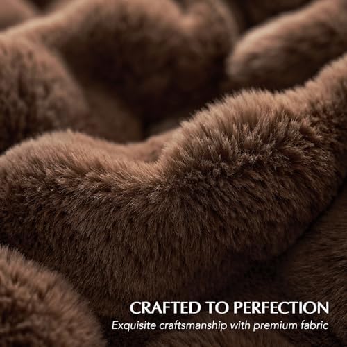 EverGrace Faux Rabbit Fur Bubble Throw Blanket, 50"x60", Chestnut - Image 4