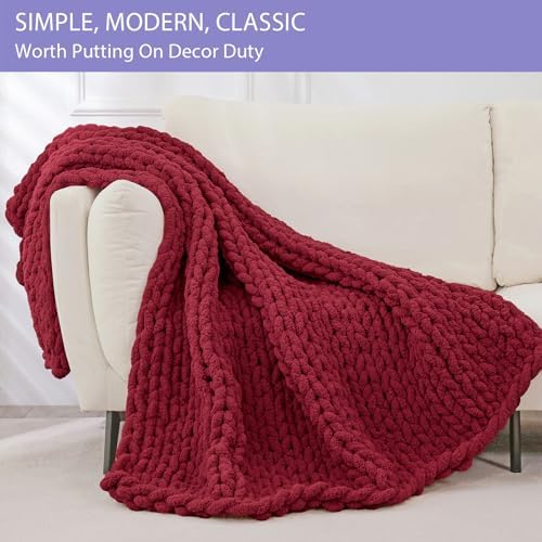 Bigacogo Chunky Knit Throw Blanket for Couch, 51x63 inches, Red - Image 3