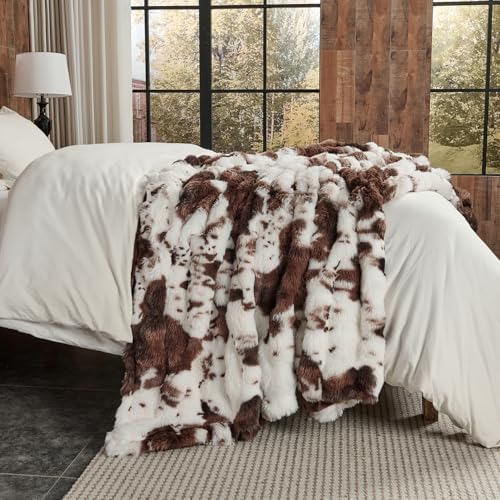Lotus Karen Faux Fur Throw Blanket Cow Print-Dark Brown, Fluffy Fuzzy Plush Bubble Blanket for Couch, 90x90 InchesCozy Shaggy Rabbit Blanket, Luxury Decorative Gifts for Sofa Bedroom Living Room. - Image 5