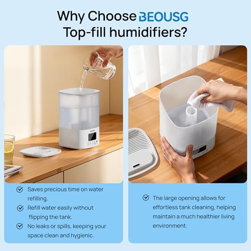 5L Top Fill Ultrasonic Humidifier,Cool Mist Humidifiers with Timer & Humidity Control for Bedroom, Baby, Large Rooms & Plants (White-2) - Image 3