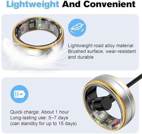 Smart Ring Health Tracker for Men/Women,Fitness Ring Sleep Tracker,Fast Charging for Long-Lasting Use,for Pedometer Exercise,Monitor Sleep, Heart Rate, Stress,Waterproof (Silver,12) - Image 6
