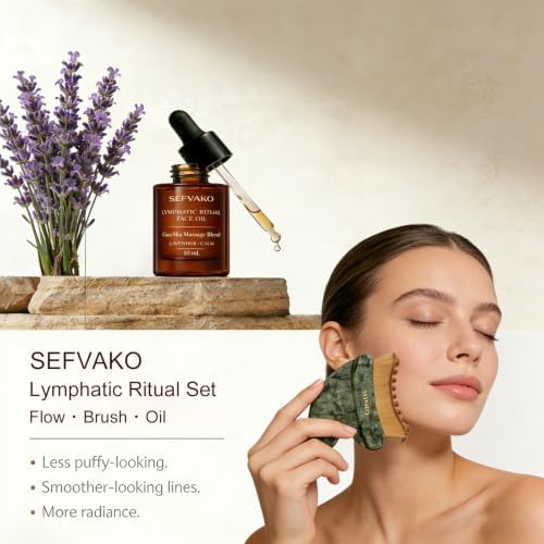Lymphatic Contour Face Brush with Oil, Soft Bristles & Jade Gua Sha - Image 2