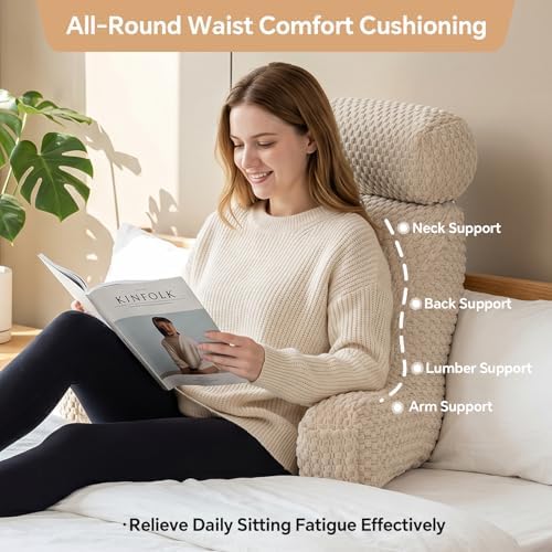 Reading Pillow for Bed with Adjustable Neck Support,XXL White Corduroy - Image 2