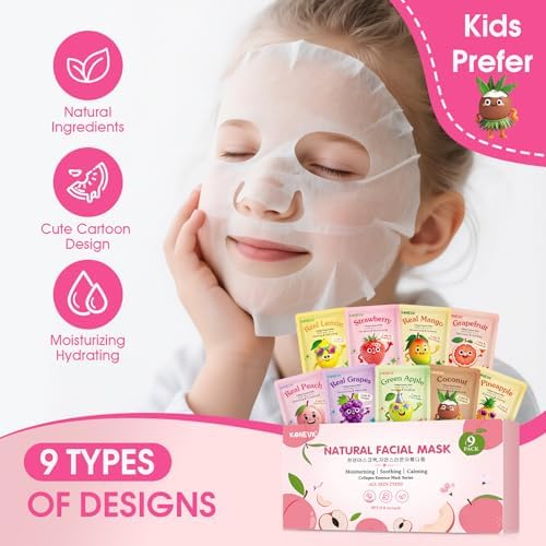 KONEUK 9 Pack Fruit Face Masks Skincare for Kids, Skin Care for Teens Women - Image 3
