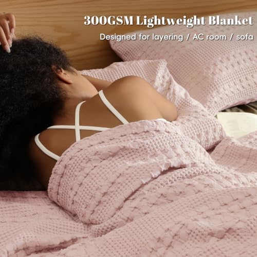 PHF Lightweight 100% Cotton Waffle Blanket for Bed, King, Pink - Image 2