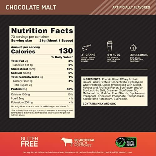 Optimum Nutrition Gold Standard Whey Protein Powder, Chocolate Malt, 5 LB - Image 3