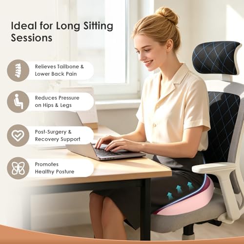 FLORICH Large Car Seat Cushion for Long Sitting, Ergonomic Memory Foam Driving Seat Cushion for Back & Sciatica Pain Relief, Non-Slip Washable Seat Cushion for Car, Driver, Office-Pink - Image 2