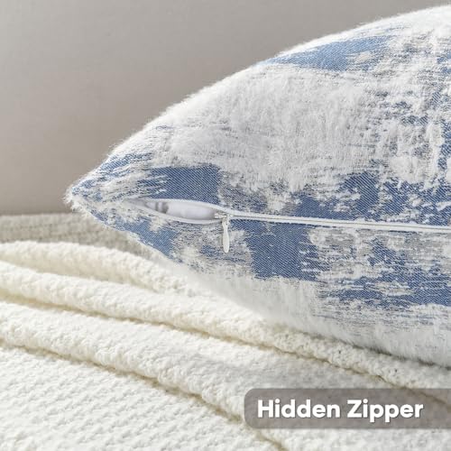 FUTEI Pack of 2 Faux Cashmere Throw Pillow Covers 12x20 Inch,Blue White - Image 3