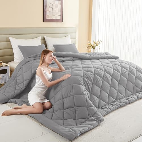 120x128 Oversized King Comforter, Extra Large King Size Comforter Oversized, All Season Soft Lightweight Quilt Down Alternative Duvet Insert with 8 Corner Tabs(120x128, Light Grey) by MIOTO