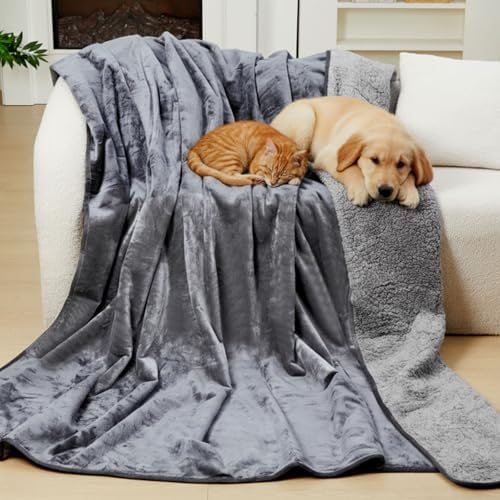 Tisancy King Size Waterproof Blanket for Bed Couch, Gray 82'' x 82'' Double Side Leakproof Reversible Sherpa Flannel Fleece 3-Layer Lightweight Blanket, Absorbs 80oz, Machine Washable - Image 6