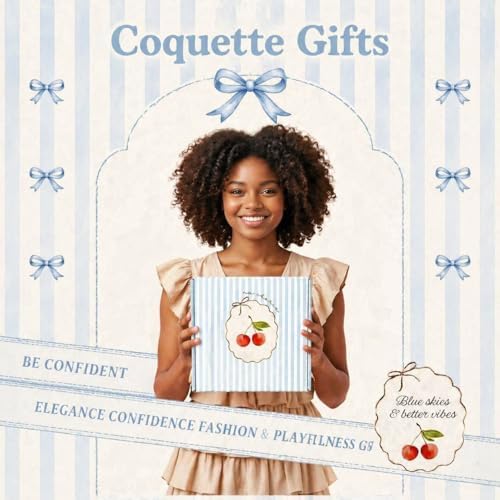 Gift Baskets for Women 9pcs Coquette Bow Birthday Gifts for Teen Girls Blue Cherry Stripe Gift Box Glass Cup Trendy Self Care Spa Stuff for Her Sister Friend Mom Perfect for Sweet 16 18th 21st Bday - Image 7