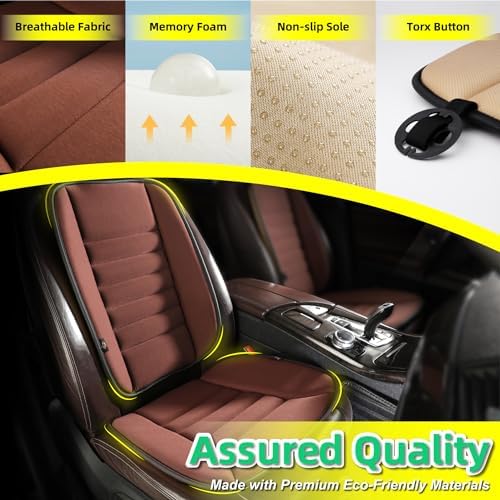 kingphenix Car Seat Cushion with Back Support Pillow, Memory Foam, Brown - Image 3