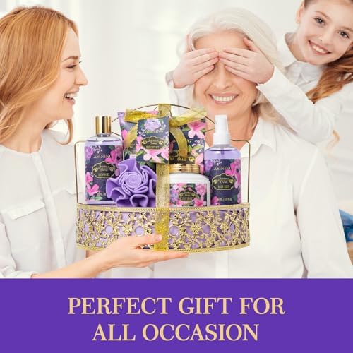 Bath and Body orchid Jasmine Purple Gift Set, 7pc Gift Basket for Women Mom - Image 6