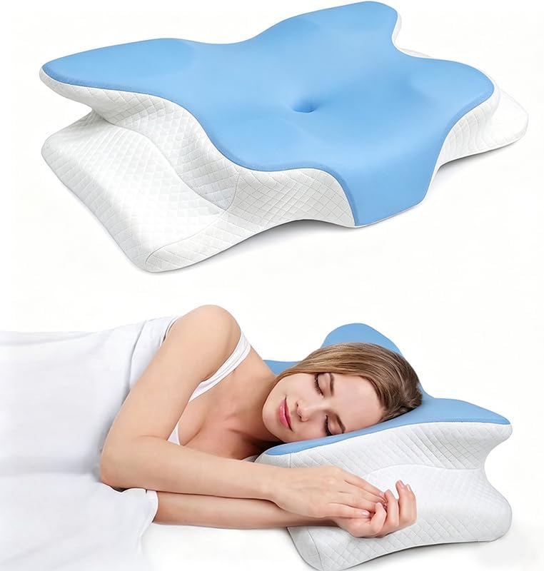 Cooling Neck Support Pillow, Adjustable Cervical Memory Foam for Pain Relief, Odorless Ergonomic Orthopedic Bed Pillows for Side Back Stomach Sleepers, Cozy Sleeping (Blue) by Unknown