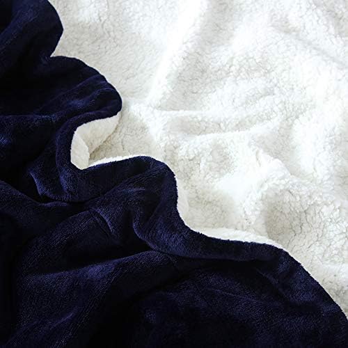 NANPIPER Couch Blanket Reversible Sherpa Flannel Blanket Ultra-Soft Plush Warm Fleece Microfiber (90"x90" Navy Blue) Queen - Image 5