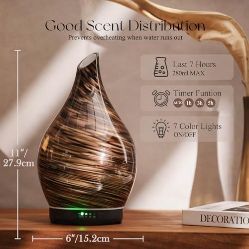 Porseme Essential Oil Diffuser 280ml Handmade Glass Diffuser 7H Runtime - Image 3