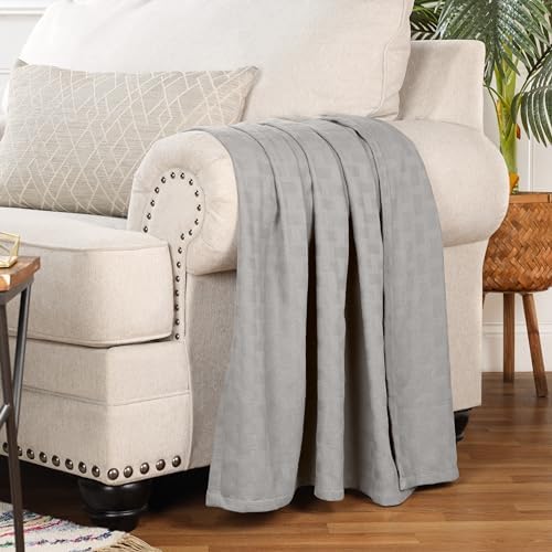 Superior Cotton Blanket Breathable All Season Comfy Bedding, Throw, Silver - Image 6