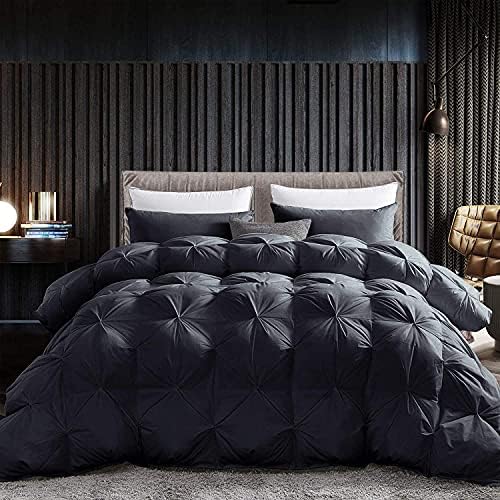 Luxurious Goose Down Feather Fiber Comforter Duvet Insert, Exquisite Pinch Pleat Black Design, Oversize Palatial King 120 x 98, Premium Baffle Box 100% Egyptian Cotton, 90 oz Fill Weight by EgyptianBedding