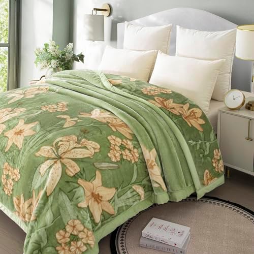 Thick Winter Fleece ​Blanket 79×91 inch Korean Mink Blanket for Queen Size Bed,Silky Soft and Warm,2 Ply Reversible Raschel Bed Blankets. by LGYKUMEG