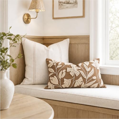BlissBlush 12x20 Lumbar Pillow Cover, Rectangular Brown Decorative Throw Pillowcase for Couch Sofa, Embroidered Velvet Farmhouse Accent Cushion (Cover Only) - Image 5