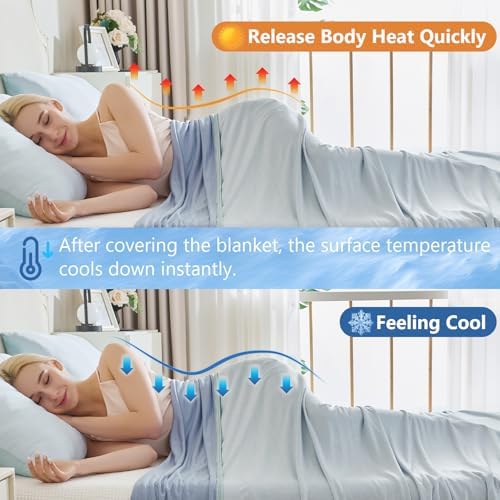 CHOSHOME Cooling Blanket for Hot Sleepers - Summer Blanket Thin Soft Lightweight Breathable Double Side Enhanced Cooling for Hot Flashes, Night Sweats, Bed, Couch (Ice Blue, 60 x 80 inches) - Image 4
