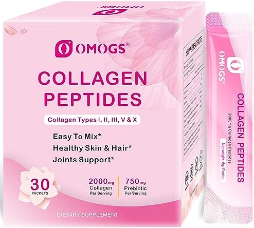 OMOGS Collagen Peptides Powder, with Prebiotics & Cranberry Extract -Hydrolyzed Collagen Peptides Support Hair, Skin, Nail, Bone & Digestive Health, Grass Fed, Non-GMO, for Women & Men by OMOGS