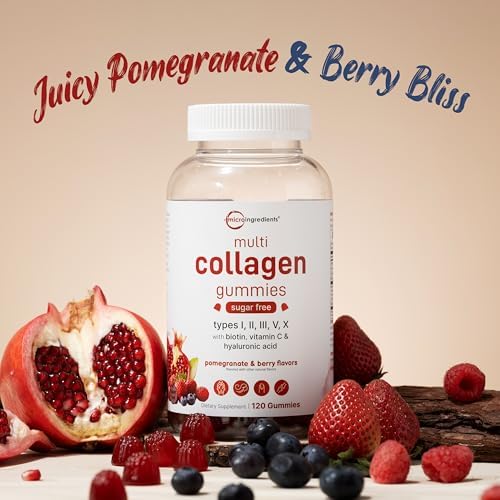 Micro Ingredients Multi Collagen Peptides, 120 Collagen Gummies | Type I,II,III,V,X Protein with Biotin, Hyaluronic Acid, & Vitamin C Complex | Pomegranate & Berry Flavored | Sugar Free, Non-GMO - Image 5