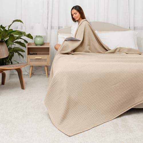 Comfy Cubs 100% Cotton Waffle Weave Throw Blanket Breathable Skin-Friendly Soft Lightweight Blankets - Perfect Warm Textured Blanket Layer - Size for Couch Bed & Sofa (Sand, 50" X 60") - Image 2