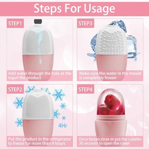 XHJRI Ice Face Roller Massager,Ice Cube Roller for Face, Eyes and Neck Naturally Conditioning and Skin Care,De-Puff Eye Bags,Reduce Migraine Pain,Reusable Massage Silicone Ice Mold (New Pink White) - Image 5