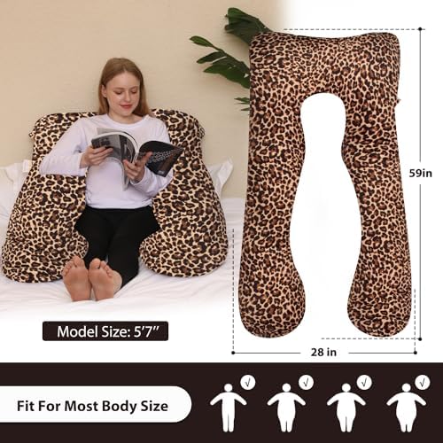 Chilling Home Pregnancy Pillows, U Shaped Maternity Pillow for Pregnant Women with Velvet Removable Cover, 55 inch Pregnancy Pillows for Sleeping, Body Pillows for Adults Full Support, Leopard Print - Image 4