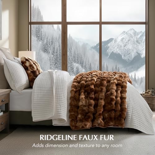 EverGrace Faux Rabbit Fur Bubble Throw Blanket, 60"x80", Lion Caramel - Image 2
